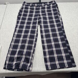Lane Bryant Dress Pants Womens 26L (48x32) Blue Plaid Wide Leg Twill Work